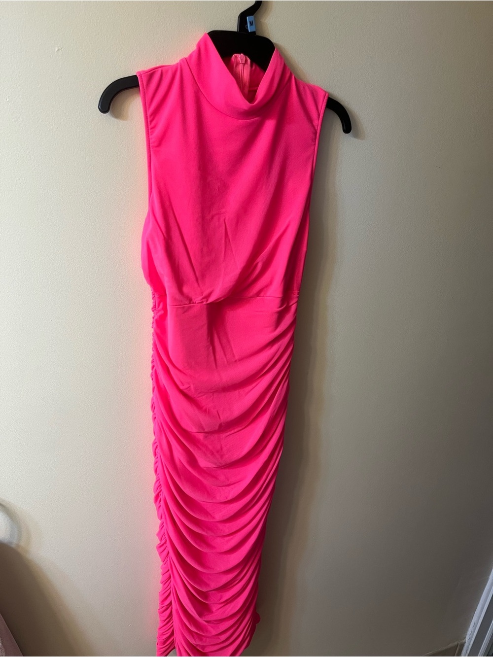 Sleeveless High-Neck Ruched Maxi Dress - Hot Pink